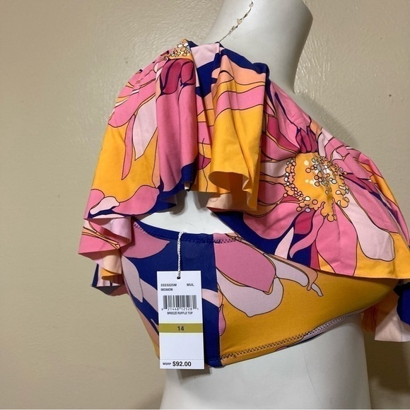 Trina Turk Breeze Ruffled One Shoulder Bikini Top size 14 NWT - Picture 3 of 6
